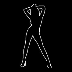 the silhouette of a woman in high heeled shoes, with her arms behind her head