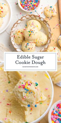 edible sugar cookie dough in a bowl with sprinkles