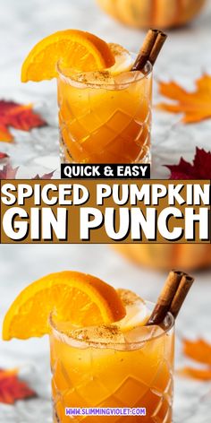 two glasses filled with spiced pumpkin gin punch