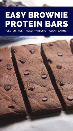 easy brownie protein bars with gluten free, healthy recipe - clean eating