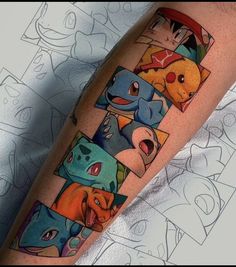 an arm with pokemon tattoos on it