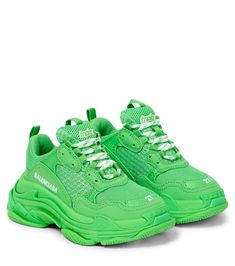 Look to Balenciaga Kids for cult-favorite designs in mini-me sizes, such as the Triple S sneakers. Made from green mesh and faux leather, they're set on namesake triple-stacked rubber soles. | Balenciaga Kids Triple S sneakers Green High-top Sneakers Medium Fit, Green High-top Sneakers With Medium Fit, Green High-top Sneakers, Green High-top Sneakers With Rubber Waffle Outsoles For Sports, Green High-top Sneakers With Translucent Outsole, Green Sneakers With Rubber Waffle Outsoles For Streetwear, Green Custom Sneakers With Textured Sole For Streetwear, Green Sneakers With Textured Sole For Sports, Green Sports Sneakers With Textured Sole