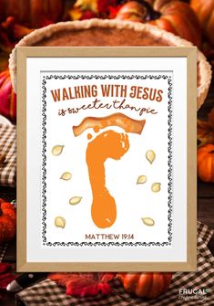 a cross stitch pattern with the words walking with jesus is sweet orange