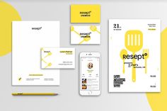 the restaurant logo and stationery design is yellow