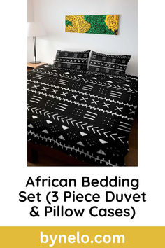 African Bedding Set 3 Piece Duvet & Pillow Cases-African Bedding Set Duvet & Pillow Cases in Bogolan African Bed, Bedding Set Black, African Landscape, African Continent, White Duvet, Pillowcase Dress, Interior Design Diy, Pillow Box, Duvet Bedding