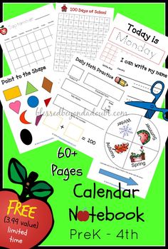 an apple themed calendar notebook with free printables to help students practice their math skills