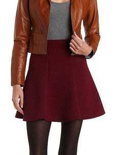 Quilted Houndstooth Skater Skirt: Charlotte Russe #charlotterusse #charlottelook Hot Outfits, College Fashion, Leather Jackets, Every Woman, Charlotte Russe, Red Leather Jacket, Everyday Fashion