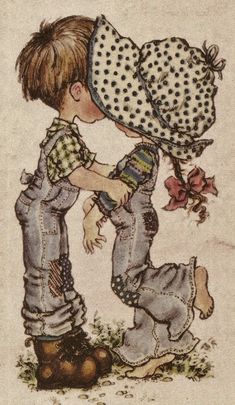 a drawing of two children kissing each other