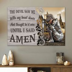 The Devil Saw Me With My Head Down Woman Warrior of Christ Wall Art Canvas Warrior Of Christ, Woman Warrior, The Power Of Prayer, Meaningful Conversations, Prayer Room, Frame Wood, Personalized Artwork, Unique Canvas, Power Of Prayer