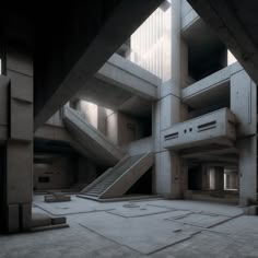 an empty building with stairs and steps leading up to the second floor that is made out of concrete