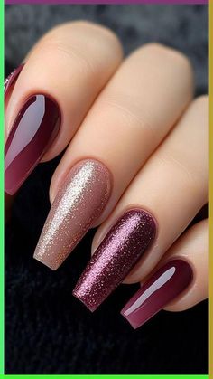 Fall Nails 2024 Coffin Shape, Plum Nails Design, Dark Pink Fall Nails, Fall Maroon Nails Design, Autumn Nail Inspiration, Natural Nails Inspiration, Autumn Nails Coffin, Dark Fall Nails Designs, Fall Winter Nails