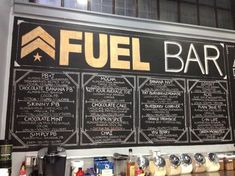 the menu for fuel bar is displayed on the wall