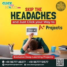 a poster for a project called skip the headaches and just click your way to projects