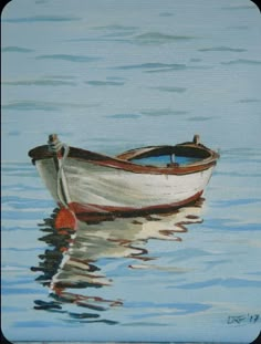 Painting A Boat, Boats On Water Painting, Painting Of Boats On Water, Art Boats Painting, Watercolor Boats Paintings, Water Reflections Art, Boat In Water Painting, Boat On Water Drawing, Reflection Painting Ideas