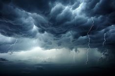 storm clouds with lightning striking in the distance