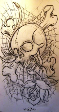 a skull and roses tattoo design