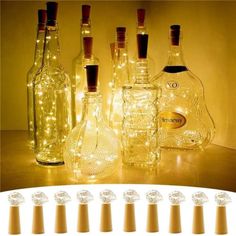 there are many bottles that have lights in them