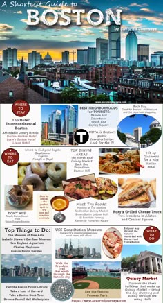 the boston city guide is shown in this image, with many different things to see and do