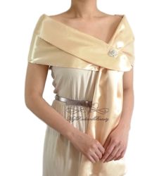 MyRadiantBeauty Silk Chiffon Wedding Wrap, Bridal Chiffon Scarf, Prom Scarf Wrap, elegant and specialty made Satin wrap Stole - Satin shawl Wrap; This wonderful Champagne satin wrap is ideal for brides, bridesmaids in weddings, prom, and formal events during warmer days. We also offer this wrap in: White, Ivory, Black, Silver Grey, Navy Blue, Champagne. For One Size: 64 in long x 17 in width --------Recommend care------- Please hand wash with cold water and steam iron only. REMARK: Brooch pin in Satin Shrug, Bolero Jacket Wedding, Evening Scarf, Satin Shawl, Chiffon Jacket, Evening Wrap, Blue Champagne, Wedding Shrug, Wedding Shawls