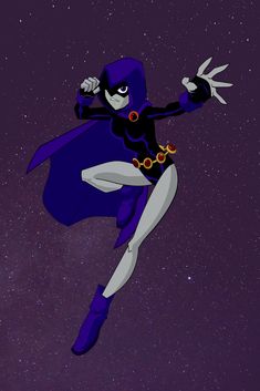 a cartoon character flying through the air with stars in the sky behind her and one hand on his hip