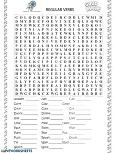 a printable word search for regular verbs with the words in english and spanish