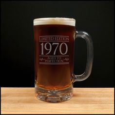 Limited Edition - Aged to Perfection Birthday 16oz Beer Mug - Dark Beer - Copyright Hues in Glass Personalised Glasses, Gifts For Beer Lovers, Island Design, Aged To Perfection, Beer Lovers, The Ultimate Gift, Beer Glass, Engraved Items, Special Birthday