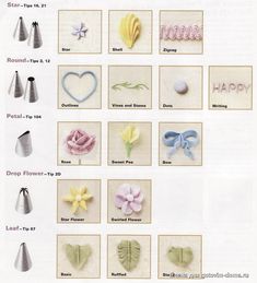 the instructions for making felt flowers are shown in several different styles and colors, including pink, yellow, blue, green