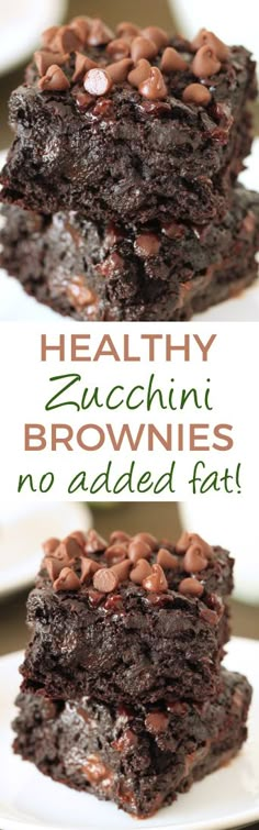 two chocolate zucchini brownies stacked on top of each other