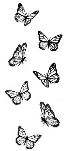 six butterflies flying in the air with one black and white photo behind them, all facing different directions