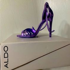 Also Purple Strap Heels Brand New Purple Metallic Design Never -Worn Chrome Shoes, Purple Chrome, Heels Purple, Formal Heels, Purple Heels, Rhinestone High Heels, Metallic Design, Purple Line, Purple Metallic