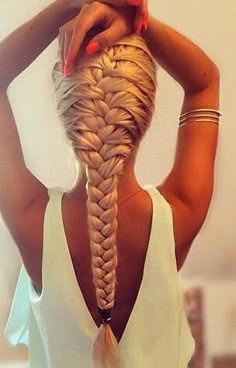 Really the perfect French braid. I can't wait until the boyfriend's hair is close to this long. His hair is really dark and sleek and looks great braided, and will look amazing long. Luxy Hair, Beautiful Braids, Long Blonde, Hairstyles For Round Faces, Long Blonde Hair, Great Hair