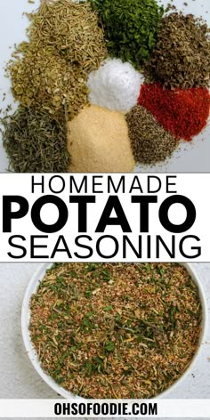 homemade potato seasoning in a white bowl with text overlay