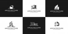 the logos for architecture companies are shown in four different colors and sizes, including black and white