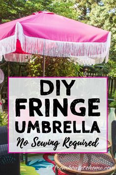 an umbrella with fringe hanging over it and the words diy fringe umbrella no sewing required