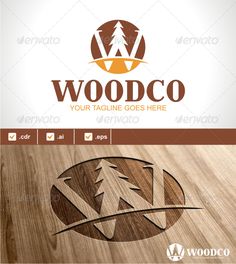 woodco logo design with the letter w and pine trees - objects logo templates