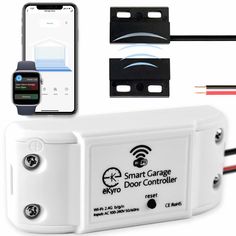 the smart garage door controller is plugged in to an iphone and connected with wires