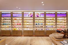 a store with wooden shelves filled with lots of products