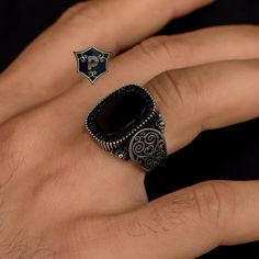 "Black Onyx Gemstone Ring, Handmade Gemstone Ring, Turkish Silver Ring, 925 Sterling Silver Ring, Anniversary Gifts, Men Engraved Ring. ✦ Details ✦ * Material: 925 Sterling Silver * Gemstone: Onyx * Weight: 11.00 grams * The size of the stone: 12x16 mm. * Sides oxidized, decorated with Micro Zircon stones. * Stamp: 925 * Available sizes; 5 US to 16 US. Contact me if you need any other size! ✦ Shipping ✦ * Processing time: 1-3 business days. * This item ships from my Turkish workshop in Istanbul. * Add your phone number in address box for a smoother delivery. That makes courier personnel's job easier.  ✦ Packaging ✦ * Comes with a luxury gift box and a jewellery cleaning cloth and courtesy gift. ✦ Returns, Exchanges ✦ * Return option available for 30 days after the delivery. * The product h Gifts Men, Engraved Ring, Onyx Gemstone, Luxury Gift Box, Engraved Rings, Ring Handmade, Cleaning Jewelry, Gemstone Ring, Black Onyx