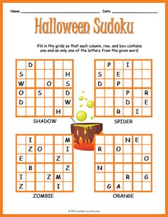 halloween sudoku puzzle game with words and pictures