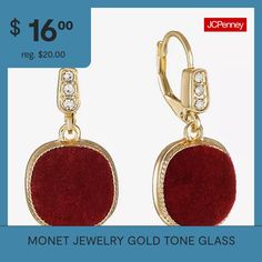 Included: 1 Pair of EarringsFeatures: RhinestonesEarring Back: Lever BackShape: CushionMetal Color: Gold ToneEarring Length: 30mmEarring Width: 15mmCare: Wipe CleanStone Type: 6 GlassEarrings Style: Drop EarringsMetal: ZincCountry of Origin: Imported Monet Jewelry, Glass Drop Earrings, Gold Jewelry, Gold Tones, Drop Earrings, Red, Glass, Gold, Color