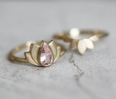 Peach Sapphire Engagement Ring Sapphire Lotus Ring Set Lotus | Etsy Pear Sapphire Ring, Unique Sapphire Rings, Sapphire Wedding Ring Set, Peach Sapphire Rings, Peach Sapphire Engagement Ring, Lotus Ring, Sapphire Engagement Ring Set, Peach Sapphire