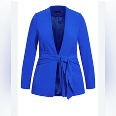 City Chic Jacket Size 22 Color Colbalt Blue New/Never Worn The Elegance Jacket Is A Stylish And Sophisticated Outerwear Piece That Will Help You Make A Statement. With Its Collarless Design, Hook And Eye Front Closure, And Full Length Sleeves, This Jacket Has A Sleek And Polished Look. It Also Features Lightly Padded Shoulders And An Attached Self-Tie Front For A Touch Of Personality. Whether You're Dressing Up For Work Or Going Out With Friends, The Elegance Jacket Will Have You Looking Your Be Tailored Blue Outerwear For Party, Elegant Blue Party Outerwear, Blue Evening Blazer For Spring, Blue Long Sleeve Blazer For Evening, Chic Blue Blazer For Party, Chic Blue Party Blazer, Spring Blue Blazer For Night Out, Blue Spring Outerwear For Night Out, Blue Outerwear For Night Out In Spring