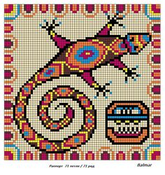 a cross stitch pattern with an image of a lizard