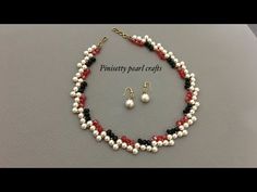 a necklace and earring set with pearls