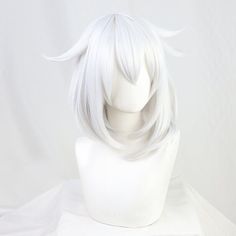 Genshin Impact Kanban Musume Paimon Costume Cosplay Hair Wig +Track Paimon Cosplay, Hair Wax Color, Character Transformation, Genshin Impact Paimon, Sanrio Outfits, White Wig, Short White Hair, Genshin Impact Cosplay, Purple Wig