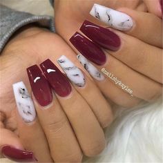 Long Marble Coffin Nails; Coffin Nails; Long Nails; Winter Nails; Marble Nails; Nails Design Square Nails Burgundy, Maroon Acrylic Nails, Burgundy Nail Polish, Fall Nails Acrylic, Nails Burgundy, Burgundy Nail Designs, Nails Marble, Nails Fall Nails, Marble Nail Designs