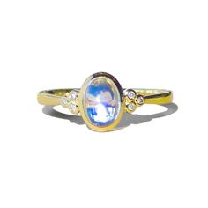 14K Solid Gold 1 Piece 5 x 7 mm Moonstone｜Blue｜Oval｜Eye Clean Moonstone CTW: 0.90 Diamond Grade: G Color｜VS Clarity Diamond CTW: 0.08 Colored Diamonds, Moonstone, Solid Gold, Diamond Ring, 1 Piece, Fine Jewelry, White Gold, Yellow Gold, Rose Gold