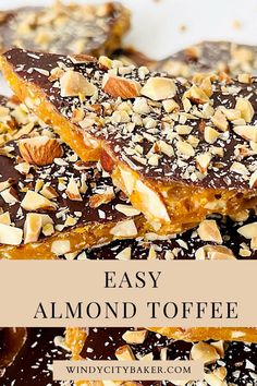 easy almond toffee recipe with text overlay