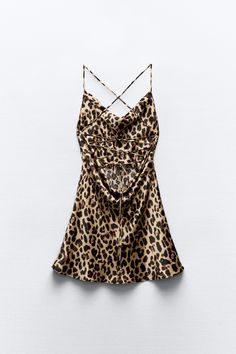 SATIN EFFECT ANIMAL PRINT DRESS Cheetah Clothes, Cheetah Print Outfits, Clothing Png, White Wide Leg Jeans, Dress Png, Png Clothes, Draped Neckline, Animal Print Dress, Long Summer Dresses