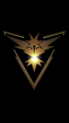 the pokemon logo is shown in gold on a black background with light shining through it